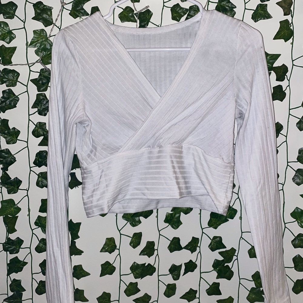 White V Neck Long Sleeved Shirt